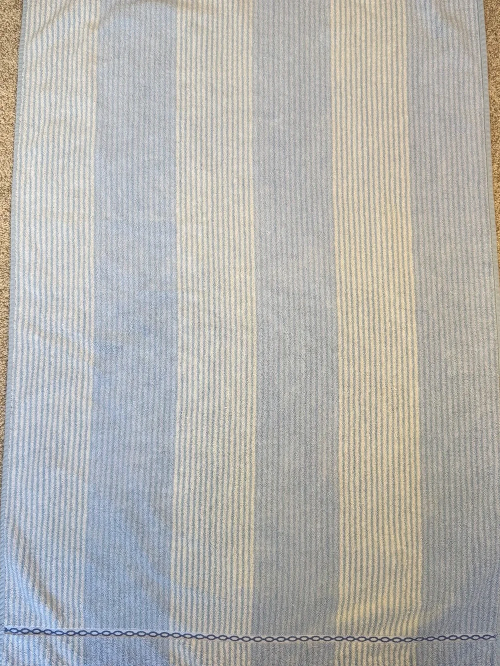 Vintage Bianca Jacquard Soft 100% Cotton 2Pc Bath Towels Portugal Blue Stripe